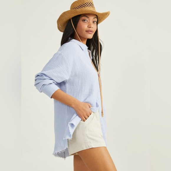 Altar'd State Tops - Altar'd State Women's Hannah Bubble Gauze Button Down-Sky Blue-Size Medium